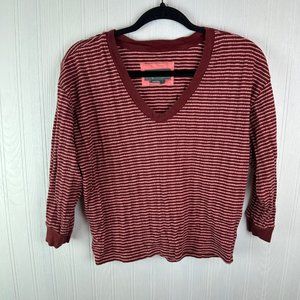 Anthropologie Hannah striped ‎ knit top burgundy stripe v-neck size small